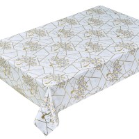 Nappe de table en PVC de luxe dorée à motifs géométriques avec imprimé floral stylisé, imperméable et anti-taches