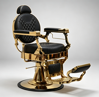 Fauteuil de barbier classique haut de gamme avec cadre plaqué or, revêtement matelassé noir, fauteuil de barbier inclinable hydraulique pour salon de coiffure