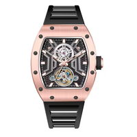 CHANCE 190-28 Montre-bracelet homme tendance noire étanche automatique mécanique avec aiguilles lumineuses bracelet en silicone cadran tonneau