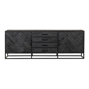 Buffet Mango Noir 210x45x75cm – Meuble de Rangement Élégant et Robuste avec Étagères Spacieuses – Design Raffiné Idéal pour Salon - Product Image 2