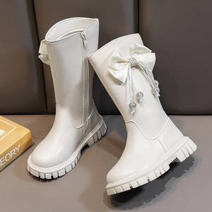 รองเท้าบูทหนังเด็กผู้หญิงสไตล์หวานประดับโบว์มุกสำหรับฤดูใบไม้ร่วงและฤดูหนาวแบบใหม่จากเกาหลี - Product Image 3