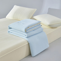 Ensemble de couvertures d'été en coton soyeux à motif uni, comprenant une couette climatisante et un drap-housse, quatre pièces, lavable en machine