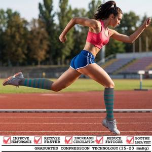 Chaussettes de compression personnalisées, chaussettes de compression sportives rayées pour hommes et femmes, course sur piste, endurance, badminton, football, gym, récupération, OEM - Product Image 1