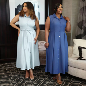 Vestidos africanos de talla grande para mujer, formales, elegantes, modestos, sin mangas, estilo indio, maxi vestidos con cinturón, vestidos de talla grande para mujer - Product Image 6