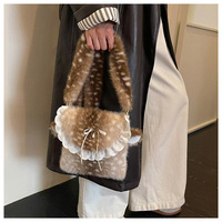Sac bandoulière carré en fausse fourrure style coréen pour fille, série cerf tacheté, sac à bandoulière en peluche pour téléphone portable, idéal pour l'hiver