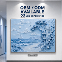 Art mural texturé 3D sculpté Voilier Tour de Villa Côtière Surf, Cadre Argenté, pour Hall d'Hôtel, Foyer, Hôtel de Station Balnéaire, Personnalisé, Vente en Gros, OEM