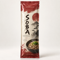 Sachet d'emballage personnalisé à trois soudures latérales pour nouilles soba avec film laminé barrière à l'humidité et emballage alimentaire à marque privée