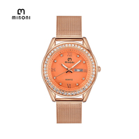 Montre de luxe pour femmes de haute qualité, vente en gros, double calendrier, logo personnalisé, boîtier en alliage, mouvement à quartz, aiguilles de 16 mm, acier inoxydable