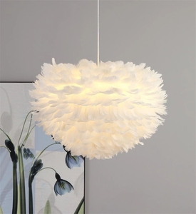 Romantic <strong>Feather</strong> Lamp E27 LED Bulb Pendant Lights Creative Pink <strong>White</strong> <strong>Feather</strong> <strong>Lampshade</strong> Wedding Home Bedroom Decor Pendant Lamp - Product Image 1