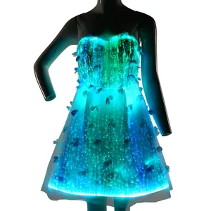 Оптовая продажа 2021, светодиодное оптоволоконное меняющее цвет Rgb летнее женское платье для выпускного вечера и свадьбы