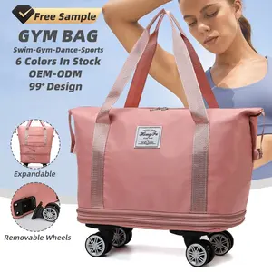 Bolsa de viagem dobrável para bagagem, bolsa de ombro multicamadas com separação molhada e seca, grande capacidade, universal, removível