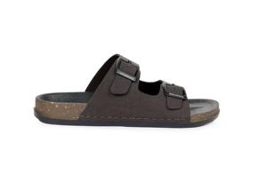 Sandalias de corcho con doble tira de ante sintético marrón, soporte de arco y punta abierta con hebilla - Product Image 2