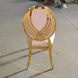 Düğün etkinlikleri için üretim ziyafet mobilya fantezi altın paslanmaz çelik oval geri otel sandalyeleri