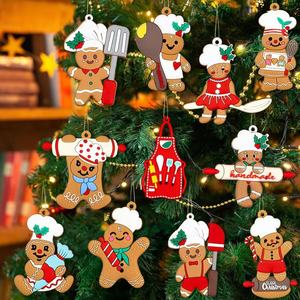 Ensemble d'ornements de Noël traditionnels en forme d'hommes en pain d'épices, pendentifs en PVC souple en forme de filles en pain d'épices pour la décoration de l'arbre de Noël, 12 pièces - Product Image 3