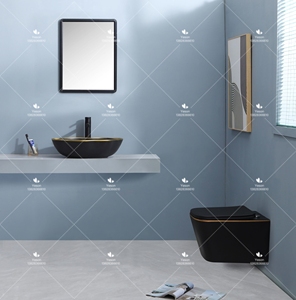 Hiện đại vuông treo tường nhà vệ sinh màu đen và vàng gốm treo inodoro với giấu xe tăng phòng tắm nước Closet <span class=keywords><strong>commode</strong></span> - Product Image 4