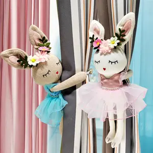Peluş el yapımı tığ tavşan bebek dekoratif perdeler tieeaster paskalya tatil ev dekor için paskalya tavşanı perde kravat arkaları
