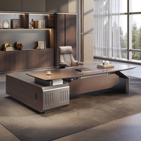 Scrivania di Lusso Elegante per Manager, in Legno di Alta Qualità, Ecologica, Durevole, con Trattamento Superficiale Moderno, per Lavoro Quotidiano, Garanzia 3 Anni