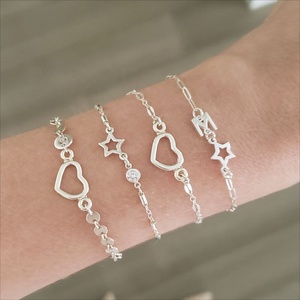 Pulseras Finas Personalizadas al por Mayor, Joyería de Plata de Ley 925, Dijes de Corazón, Conector, Cadena, Pulsera para Mujer - Product Image 4