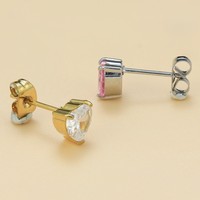 Boucles d'oreilles clous en cuivre serties de zircon en forme de cœur, zircon blanc rose, dos papillon, pour femmes, vente en gros, fabricant