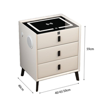 Table de chevet moderne intelligente avec chargeur sans fil, lumière LED, verrouillage par empreinte digitale, haut-parleur Bluetooth, 3 tiroirs pour chambre d'hôtel