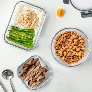 Ensemble de 12 contenants de rangement écologiques pour la cuisine en verre et en plastique avec couvercle en verre trempé intégré pour le stockage des aliments - Product Image 5