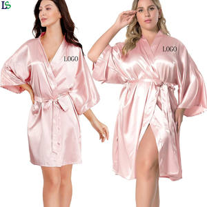 Kimono per festa di nozze in raso setoso abbigliamento da salotto salone Spa tessuto personalizzato Logo rosa abiti da donna Kimono cavalcato - Product Image 1