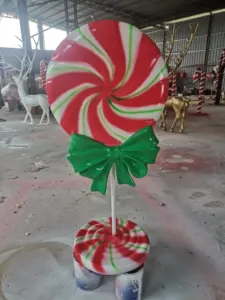 Proyector comercial de gran caña de caramelo, artesanía, figurita de fibra de vidrio, juguetes, adornos de pueblo, decoraciones navideñas para exteriores