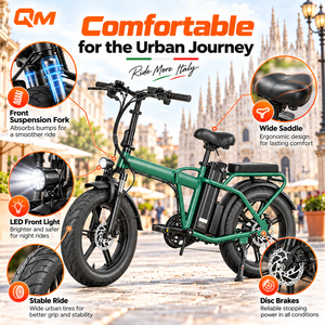 จักรยานไฟฟ้าพับได้ QMWHEEL F8 Pro จากคลังสินค้าอิตาลี ขนาด 20 นิ้ว 250W 48V 35Ah ขายส่ง - Product Image 3