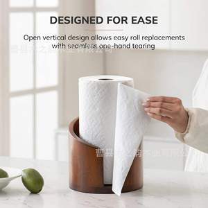 Wooden <b>Paper</b> Towel Holder Round Solid Wood Minimalist Design <b>Kitchen</b> Storage Organizer Brown Eco Friendly Desktop Use - Product Image 2