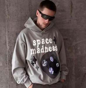 Nueva moda Otoño Invierno manga larga letra diseño casual hombres sudaderas con capucha peso pesado 100% algodón Puff estampado Hoody - Product Image 3
