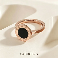 Simple Stylish Roman Numeral Black Shell Ring 18K Gold Plated Stainless Steel Anti-fading Fashionable Women's Party Couple Ring