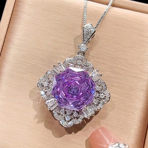 New Arrival Eco-friendly Copper 16-10mm Violet Floral Zircon Pendant <b>Earrings</b> Ring Jewelry Sets for Trendy Contemporary Style - Product Image 5