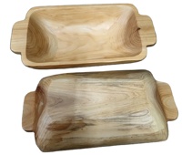 Handgemaakte houten dienblad van massief hout met dubbele handgrepen, op maat gemaakte ODM OEM houten fruitschaal, serveerblad voor eten, snacks, salade, thuisgebruik