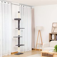 Arbre à chat Tour pour chat à 5 niveaux du sol au plafond Hauteur réglable Grand centre d'activités d'escalade pour chat avec griffoir, lit confortable