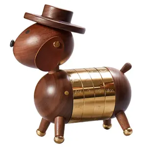 Custom Wooden color wood art creative gift home European ornament wooden crafts gentleman dog calendar 2023 new products