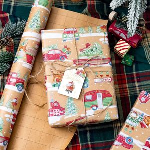 Burymento Christmas <b>Wrapping</b> <b>Paper</b> 17 In X 32.8 Ft Kraft Santa Car Design Recyclable Single Side Gift Craft - Product Image 2
