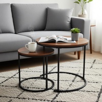 Offre Spéciale : Tables Basses Gigognes 2 Pièces, Style Rustique Moderne, Plateau en Bois, Structure Métallique Robuste, Meubles de Salon Écologiques et Durables