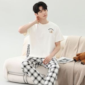 Pantaloni estivi di buona qualità <span class=keywords><strong>in</strong></span> <span class=keywords><strong>cotone</strong></span> <span class=keywords><strong>da</strong></span> <span class=keywords><strong>uomo</strong></span> con <span class=keywords><strong>pigiama</strong></span> a maniche corte semplici pigiami Casual rilassati e comodi possono essere indossati all'aperto - Product Image 2