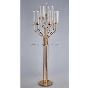 Candeliere in metallo dorato a 13 braccia per candelabri per la decorazione del palcoscenico del centrotavola di nozze