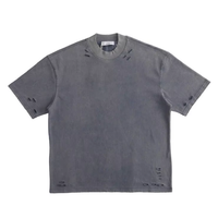 T-shirt tricoté surdimensionné épais pour homme 300 g/m² avec strass, col rond, motif dollar au dos, délavage vintage, style streetwear