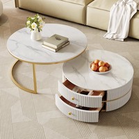 2025 Table basse blanche pure avec base ronde en métal Design moderne simple de luxe pour la maison pour les petits appartements et salons