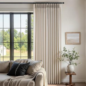 Pinch Pleated Linen <strong>Curtains</strong> for French Window Modern All-Season Living Room Natural Birch Blackout <strong>with</strong> <strong>Hooks</strong> - Product Image 6