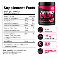 Poudre énergétique aminée haute performance, complément pré-entraînement avec 5,5 g de mélange d'aminés et 100 mg de caféine naturelle, sans sucre