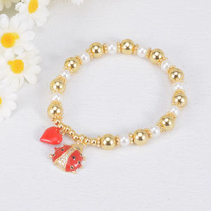 <span class=keywords><strong>Bracciale</strong></span> elastico con ciondolo a forma di <span class=keywords><strong>coccinella</strong></span> in smalto elegante con perline in oro 18k e <span class=keywords><strong>bracciale</strong></span> con perline - Product Image 6