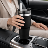 Mug isotherme 600 ml Equity MS026 en acier inoxydable à double paroi avec couvercle à paille, anti-fuite, pour voiture et voyage
