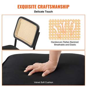 DB Wholesale Mid Century Modern Dining <b>Chair</b> Set of 4 <b>Upholstered</b> Velvet Accent <b>Chair</b> with Rattan Back Feature Backrest - Product Image 3