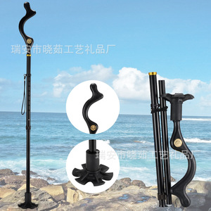 Bâton de marche télescopique pliable en alliage d'aluminium, antidérapant, pour la randonnée en plein air, multifonctionnel avec réglage de la lumière - Product Image 1