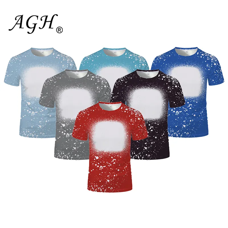 Pre sale Stephen Wang USA warehouse Free shipping adult 100% polyester bleached sublimation shirts faux bleached shirts