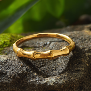 Bracelet tendance en acier inoxydable 316L avec placage or PVD, design durable et résistant en bambou - Product Image 3