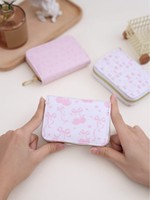 Dompet Ritsleting Motif Pita Manis Bergaya, Tempat Kartu Kredit Ganda, Dompet Koin, Dompet Ringan Tahan Lama, Dompet Mini Portabel PU